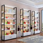 Customized Steel wood structure shoes display racks Jewelry display shelf Luxury storage display rack with led light and caninet