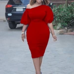 D218 2022 Summer New Product Launch Solid Color Casual Dresses Puff Sleeve Midi Dress Temperament Ladies Office Dress