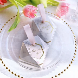 Diamond Shape Marble Wedding Favors Candy Gift Box with Ribbon