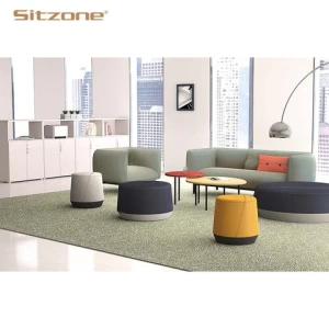 Discount Price Modern Green Fabric Leisure Chairs Wooden Meeting Room Legless Round Ottoman