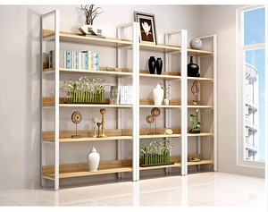 Display Wooden Side Steel Bookshelf,Household Steel - wood combination bookcase