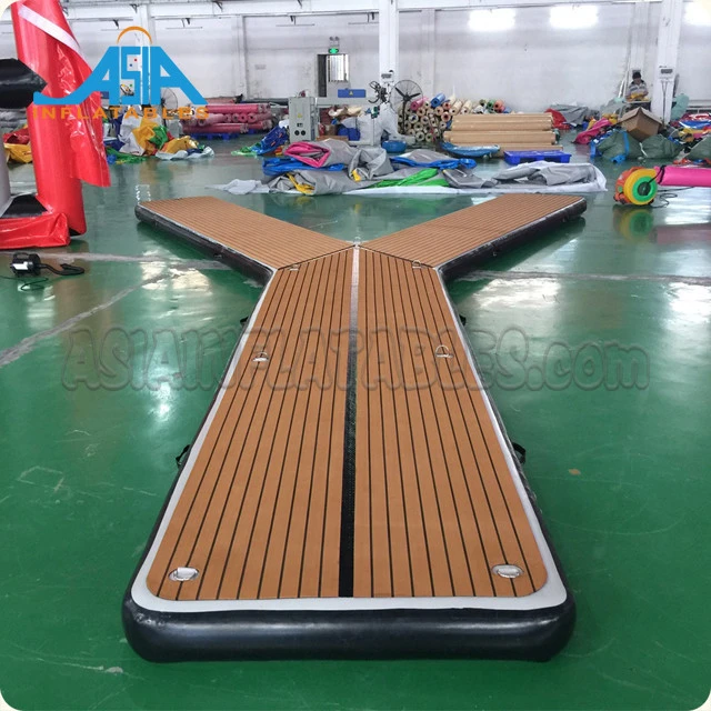 Drop stitch Teak foam Wood grain Inflatable Boat Dock Floating Y Pontoon for Motor Boat inflatable Y shape jet ski dock