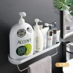Ecoco Space Saving Super Adhesive Multifunctional Shower Bathroom Storage Shelf Towel Bar Organizer Towel Hanger