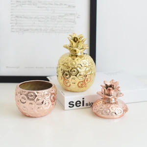 electroplate rose gold decoration, home decoration ceramic pineapple