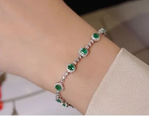 Elegant 10K Gold Jewelry Sets With Synthetic Stones Custom Emerald Gemstone Bracelet For Women With Factory Price