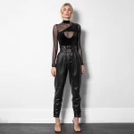 elegant fashion new arrival blouse woman long sleeve back zipper patchwork  shirts women black mesh tops