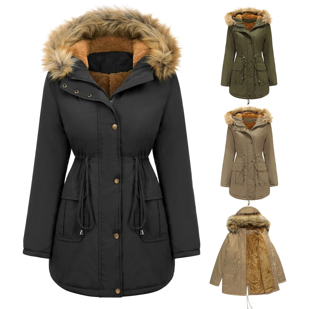 European Size Oversize Velvet Cotton Coat Hooded Fur Collar Winter Warm Jacket Plus Size Womens Padded Jacket Coat