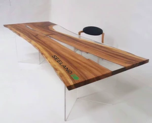 Excellent acacial solid wood transparency epoxy resin slab table top