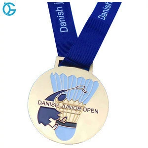 Factory Direct Gold Enamel Badminton Award Metal Custom Sports Medal with Ribbon