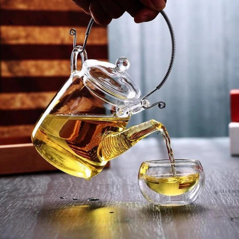Buy Factory Supply 350ml High Glass Tea Pot With Handle Wire Infuser ...