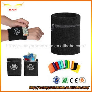 Fancy Cotton Wristband with Zipper Pocket Sports Armband Sweatband