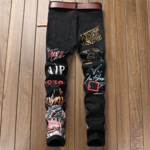 Fashion Mens Denim Jeans Male Slim Patch Cotton Letter Print Skinny Men Jeans Pants