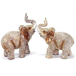 Feng Shui Lovely Pair of Polyresin Elephant Trunk Statue Wealth Lucky Figurine Home Decor Housewarming Gift