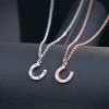 Fine jewelry 100% 925 Sterling Silver horseshoe crystal necklace Free shipping