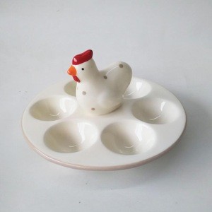 For 6 Eggs Vintage Hen Deviled Egg Serving Tray holder  Ceramic chicken Egg turning Tray