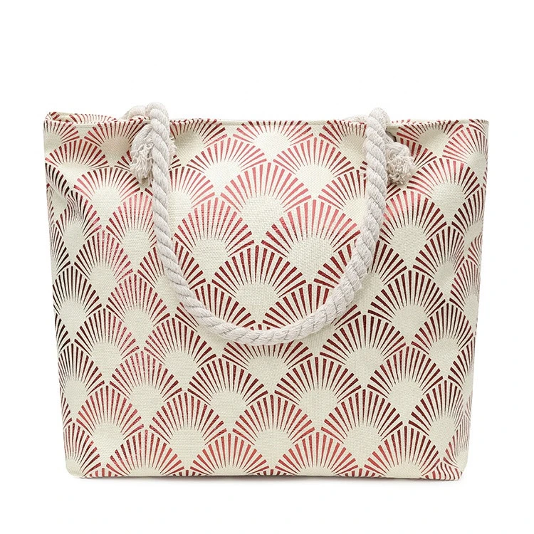For Women Custom Logo Cloth Lining Straw Lining Factory direct rose bronzing custom pattern canvas storage beach bag