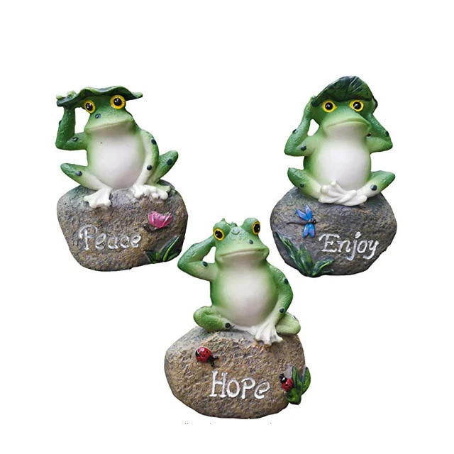 Frog Garden Statues  3 Pack Lanker 5 Inch Frogs Sitting on Stone Sculptures Outdoor Decor Fairy Garden Ornaments