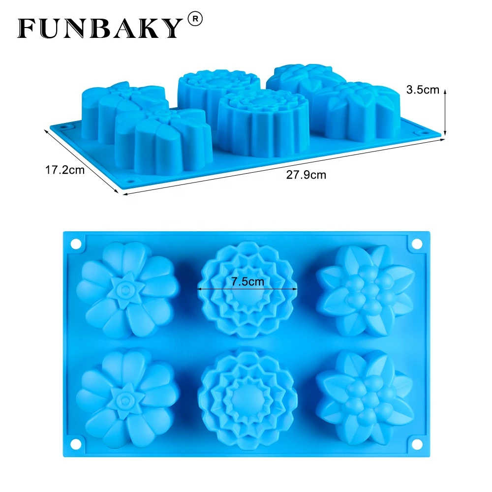 FUNBAKY JSC696 Nonstick 6 cavity different flower shape cake silicone mold paper cake cupcake mold home kitchen application