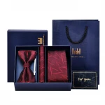 Gift Box Necktie Set Red Bow Tie Pocket Square Tie Clip 4 PCS Tie  Set for Suit & Tuxedo