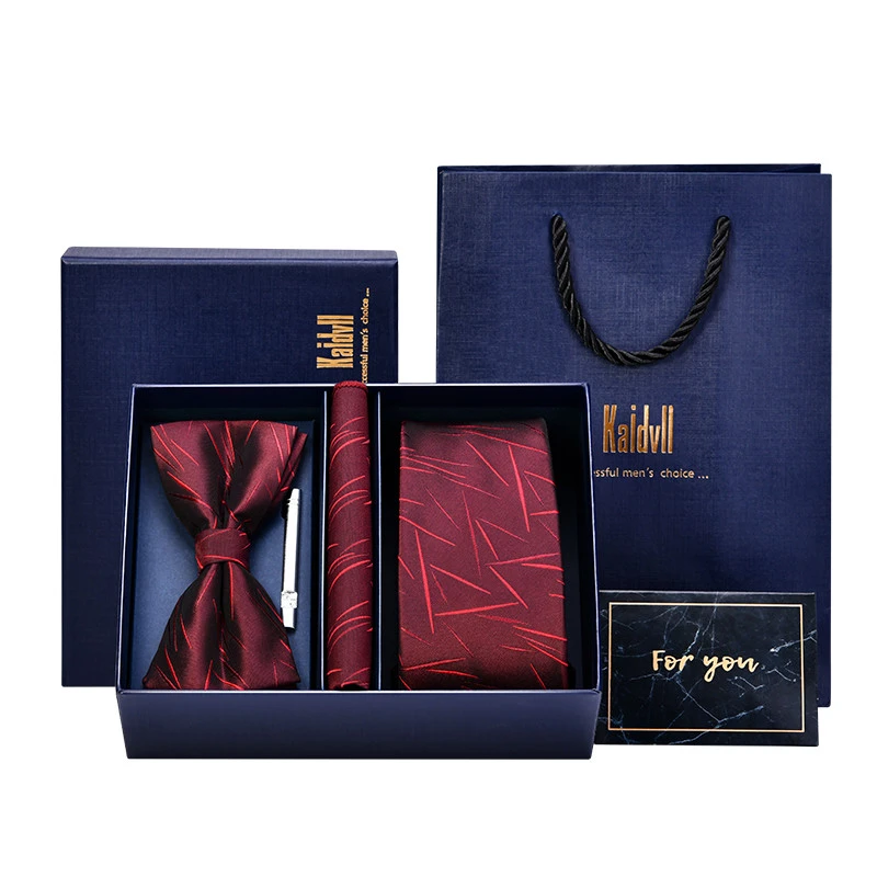 Gift Box Necktie Set Red Bow Tie Pocket Square Tie Clip 4 PCS Tie  Set for Suit &amp; Tuxedo