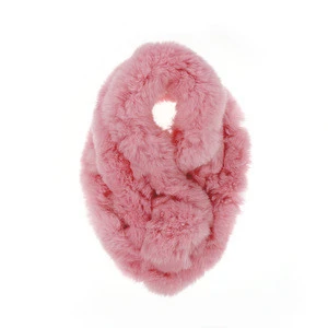 Girls winter fashion slim neckerchief rabbit fur scarf with big ball