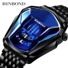 Gold wrist watch For Men BINBOND 2020 new male black technology waterproof student locomotive trend men&#x27;s casual quartz watch