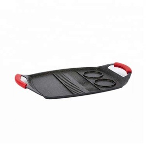 Good Price  BBQ Flat Induction Grill Plate Aluminum 3 in 1  Frying Grill Pan With Silicone Handle