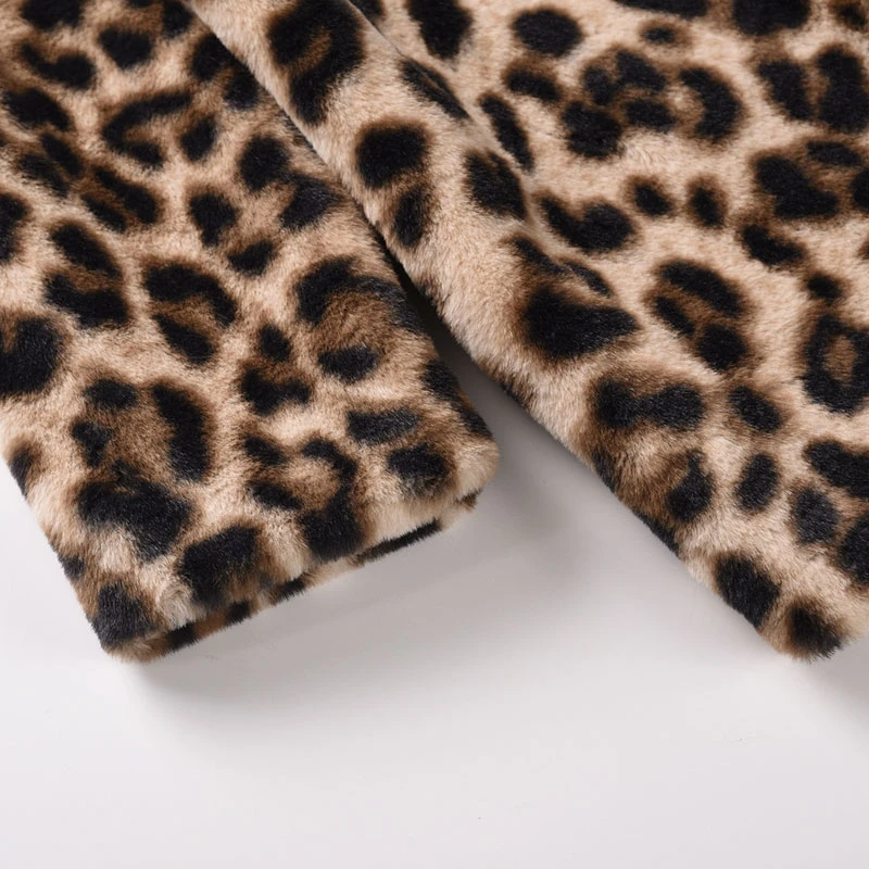 good quality collar warm hooded faux fur leopard long plush coat