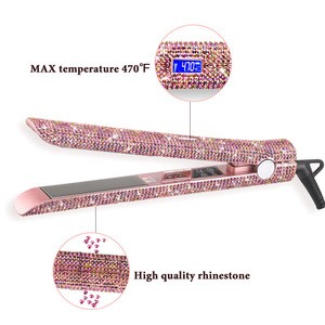 Gorgeous rhinestone MCH LCD display professional diamond crystal hair straightener