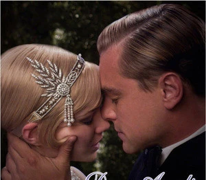Great Gatsby crystal bridal headband with pearl tassels hair jewelry for wedding