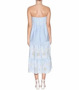 Guangzhou Blue Embroidered off-shoulder codre embroidered strapless Dress With Self Tie