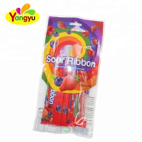 Halal candy fruity flavors colorful sour ribbon gummy candy