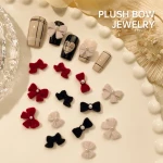 Halloween Cartoon Flocking Nail Ornaments New Year Red Little Fragrance Pearl Bow High Touch Nail Decoration