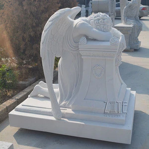 Hand carved stone tombstone monument marble life size weeping angel statues