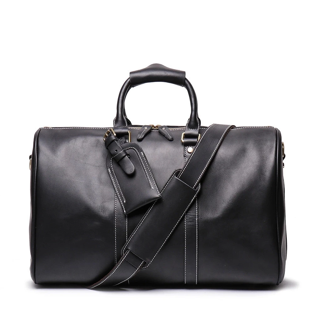 Handmade World Genuine 21 Inch Black Leather Travel Weekender Overnight Duffel Bag Gym Sports Luggage Tote Duffle Bags For Men