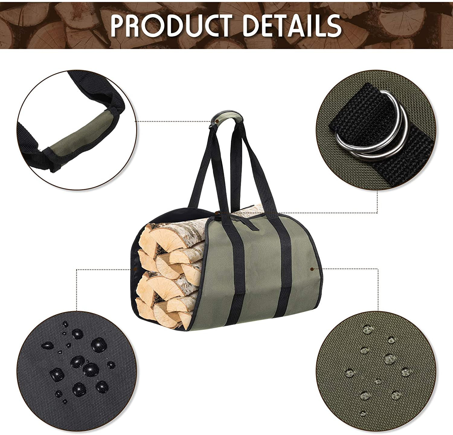 Buy Heavy Duty Canvas Log & Firewood Bag | Wood Log Carrier | Highly ...