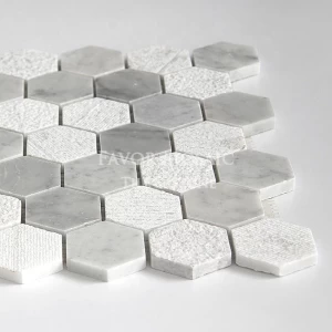 Hexagon shaped for wall and kitchen decoration by natural white carrara bianco white marble mosaic tiles