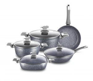 High Quality Kitchenware Forged Aluminum Marble Granite  Cookware Sets