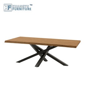 High-quality modern metal frame solid wood dining table
