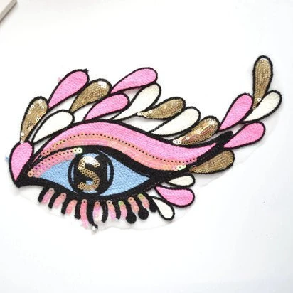 High quality Pink Eye Sequin Patch ,Eye patch garment accessories , clothes patch applique