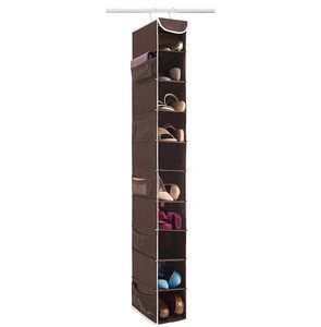 High quality Shelf Hanging Closet Organizer Space Saver, with Side Mesh Pockets, Java