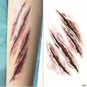 High Quality Tattoo Sticker Halloween Terror Wound Realistic Blood Injury Scar Pattern Waterproof Temporary Tattoo Stickers