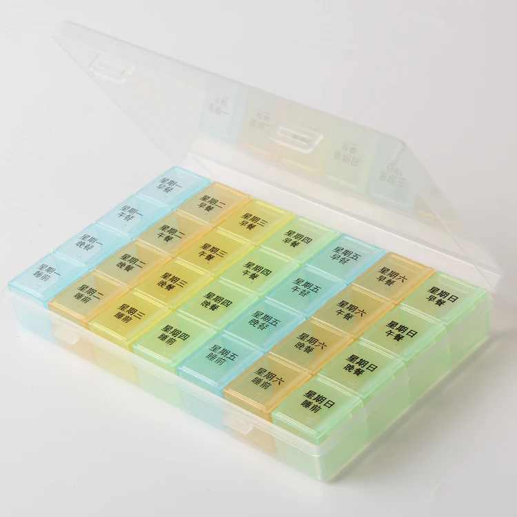 Hot Sale Custom plastic customized printing and color pills box 28 slot 7 days weekly tablet medicine bo