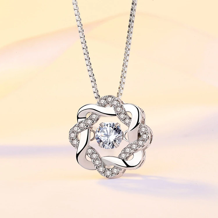 Hot Sale Elegant Fine Silver Design Jewelry 925 Sterling Geometric Zircon Pendant Necklace