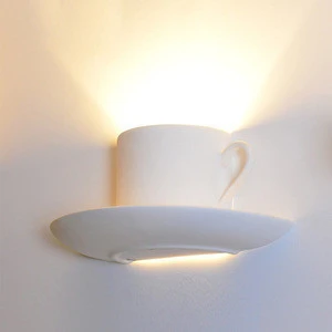 hot sale modern white attractive plaster gypsum coffee cup decoration G9 led wall lamp for coffee shop