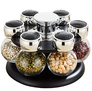 Hot Sale Revolving Spice Rack with 6 Clear Glass Spice Jar Set for Herbs