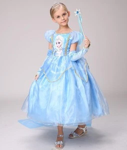 Hot Selling Children Wear Kids TV Movie Role Play Frozen Elsa Dress With Smock