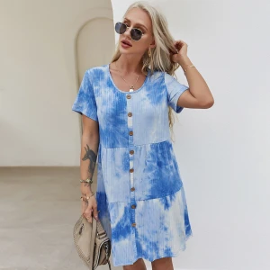 Hot Selling Summer Daily Loungewear Casual Wearing LadiesTie-dye Dress