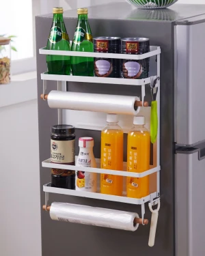 Household Removable Metal Large Kitchen Magnetic Frigde hanging storage rack With Hook magnetic refrigerator shelf rack holder
