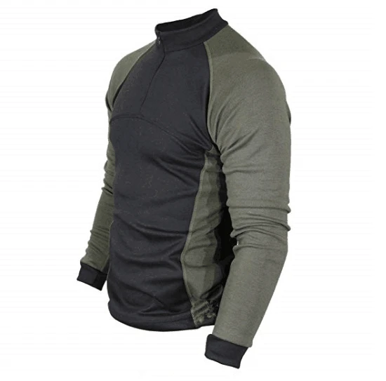 Hunting Solutions Merino Wool Thermal Underwear Base Layer Long Sleeve Zip Collar Shirt Black Green